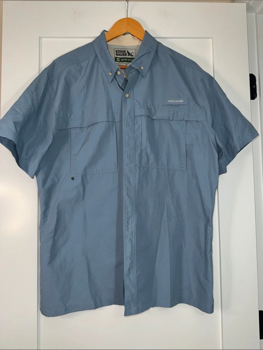 Eddie Bauer Sport Short-Sleeve Button-Down Hiking Dusty Blue Sz Large Gorpcore